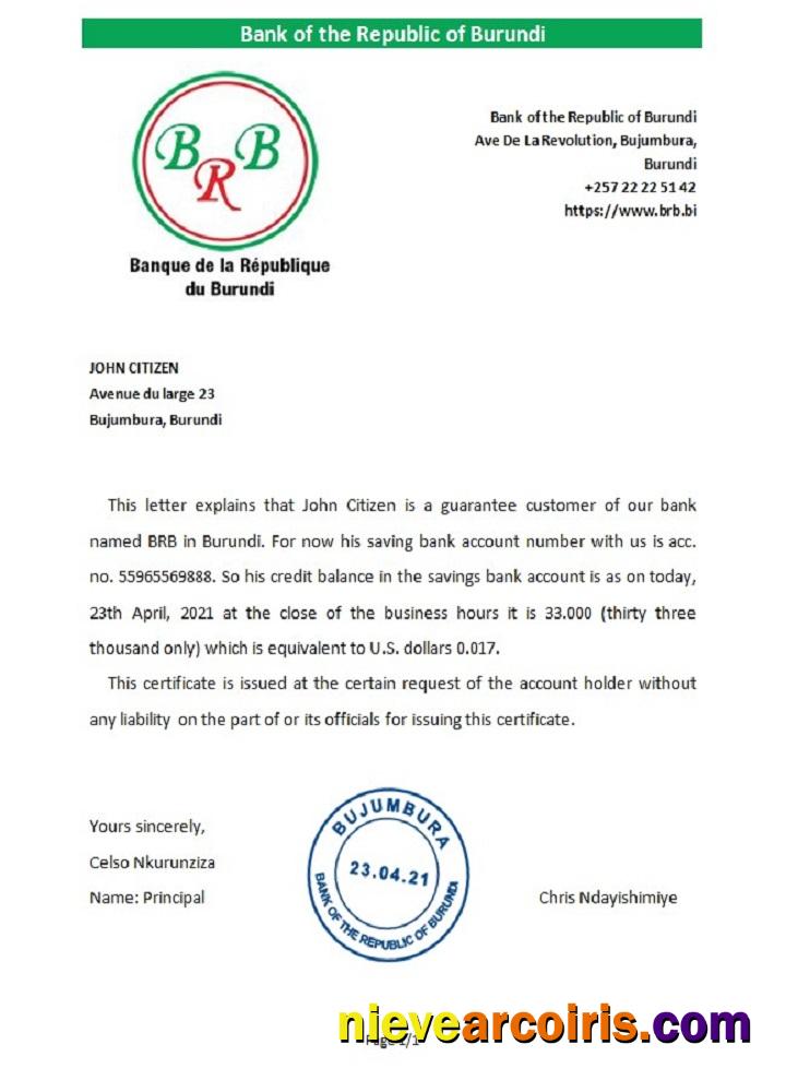 Burundi The republic bank of Burundi reference